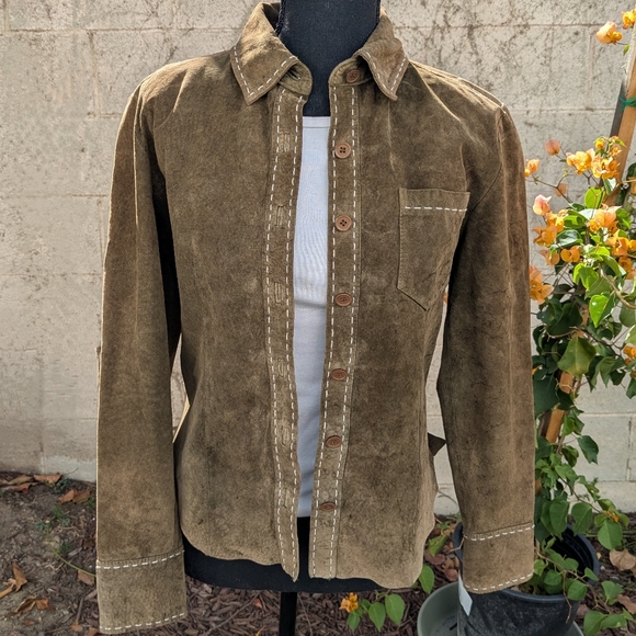 90s VTG Brown Leather Button Up Shirt - Picture 11 of 13